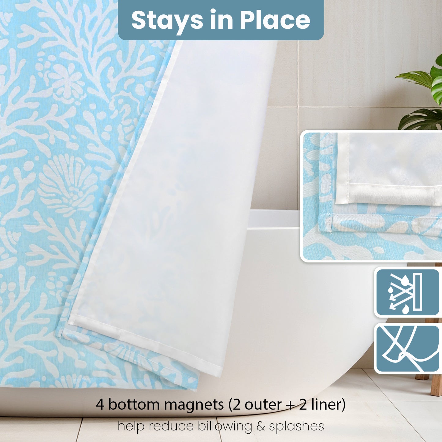 Coastal Loft Series Matelassé Jacquard Shower Curtain (Ocean Mist Blue)