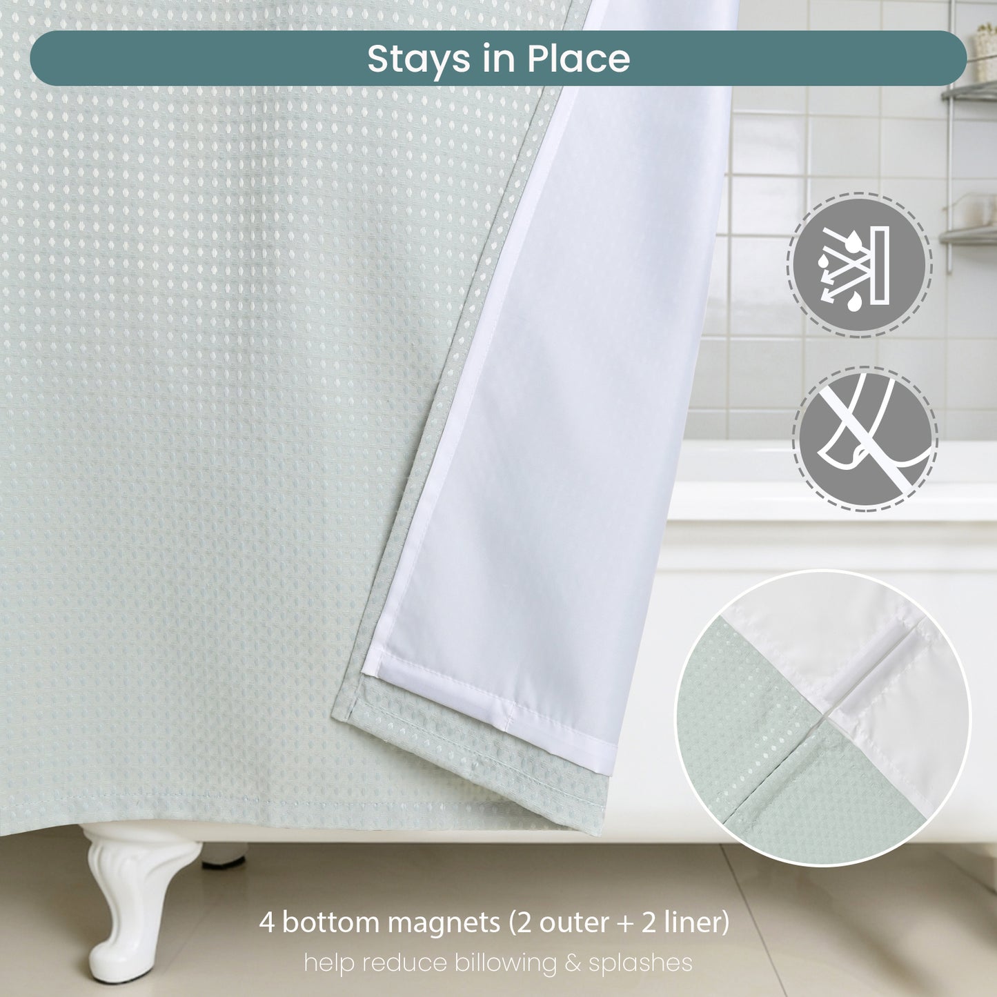 Clean Slate Series No Hook Shower Curtain (Gray-Green)