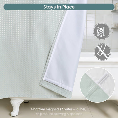 Clean Slate Series No Hook Shower Curtain (Gray-Green)