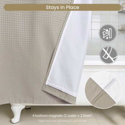 Clean Slate Series No Hook Shower Curtain (Khaki)