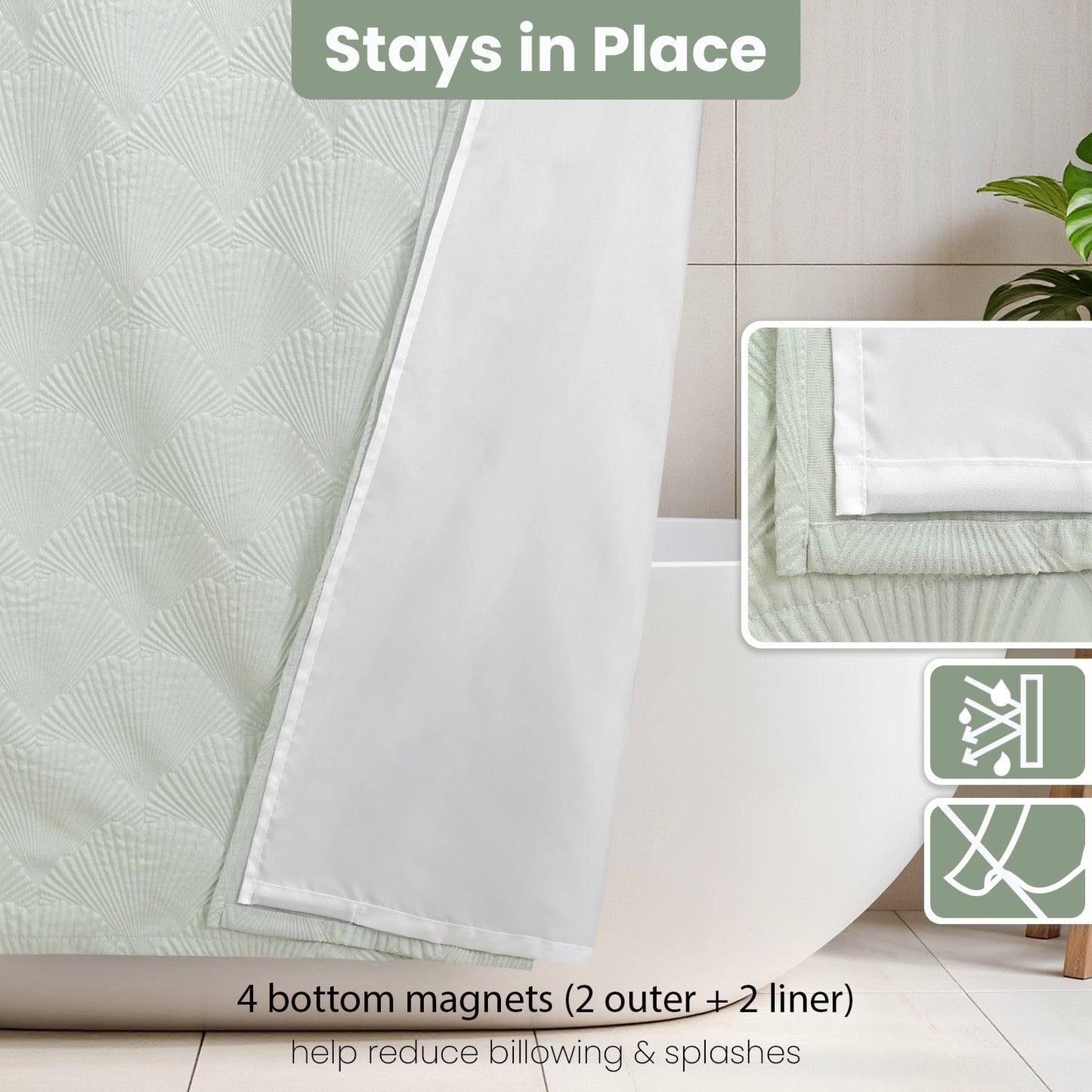 Coastal Loft Series Matelassé Jacquard Shower Curtain (Seafoam Green)