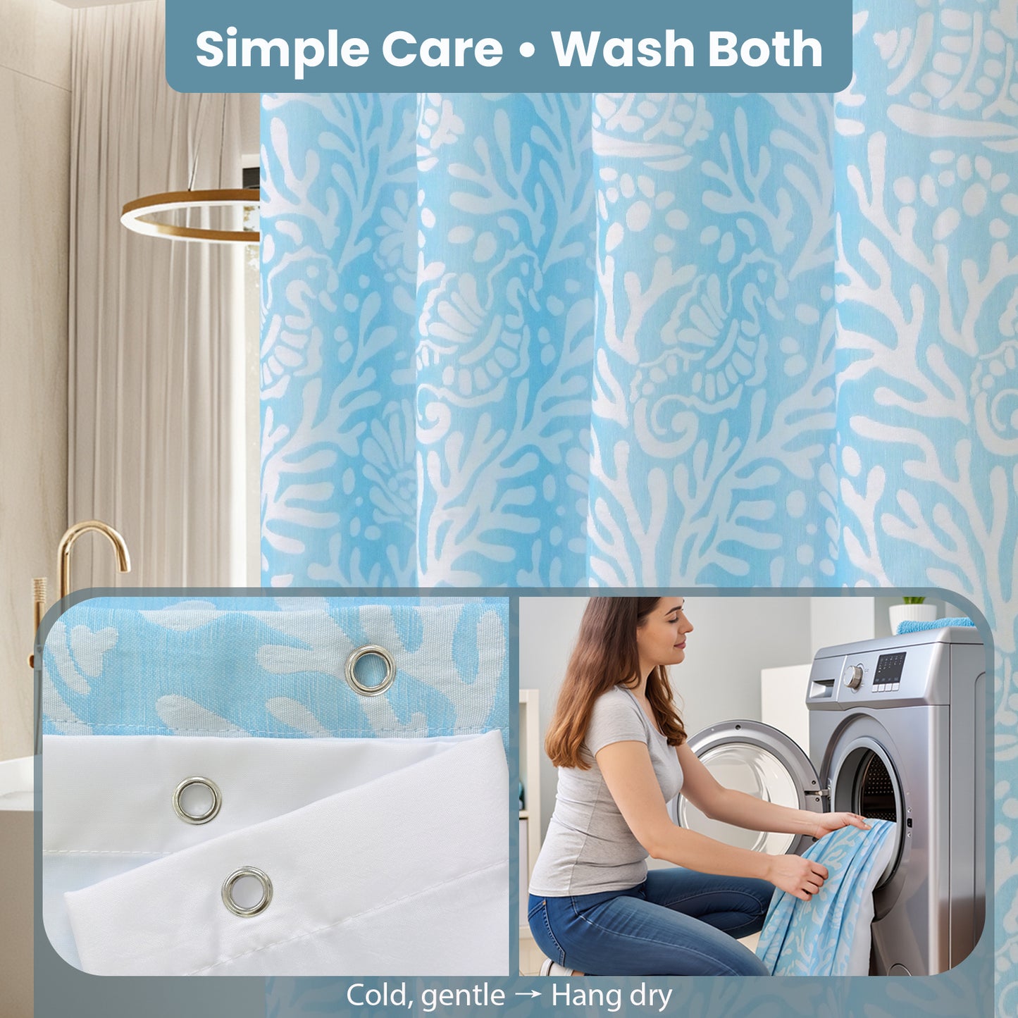Coastal Loft Series Matelassé Jacquard Shower Curtain (Ocean Mist Blue)