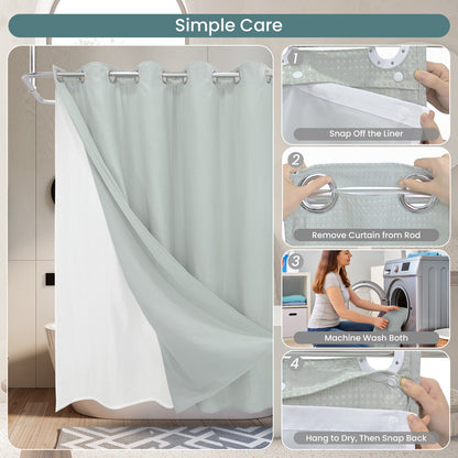 Clean Slate Series No Hook Shower Curtain (Gray-Green)