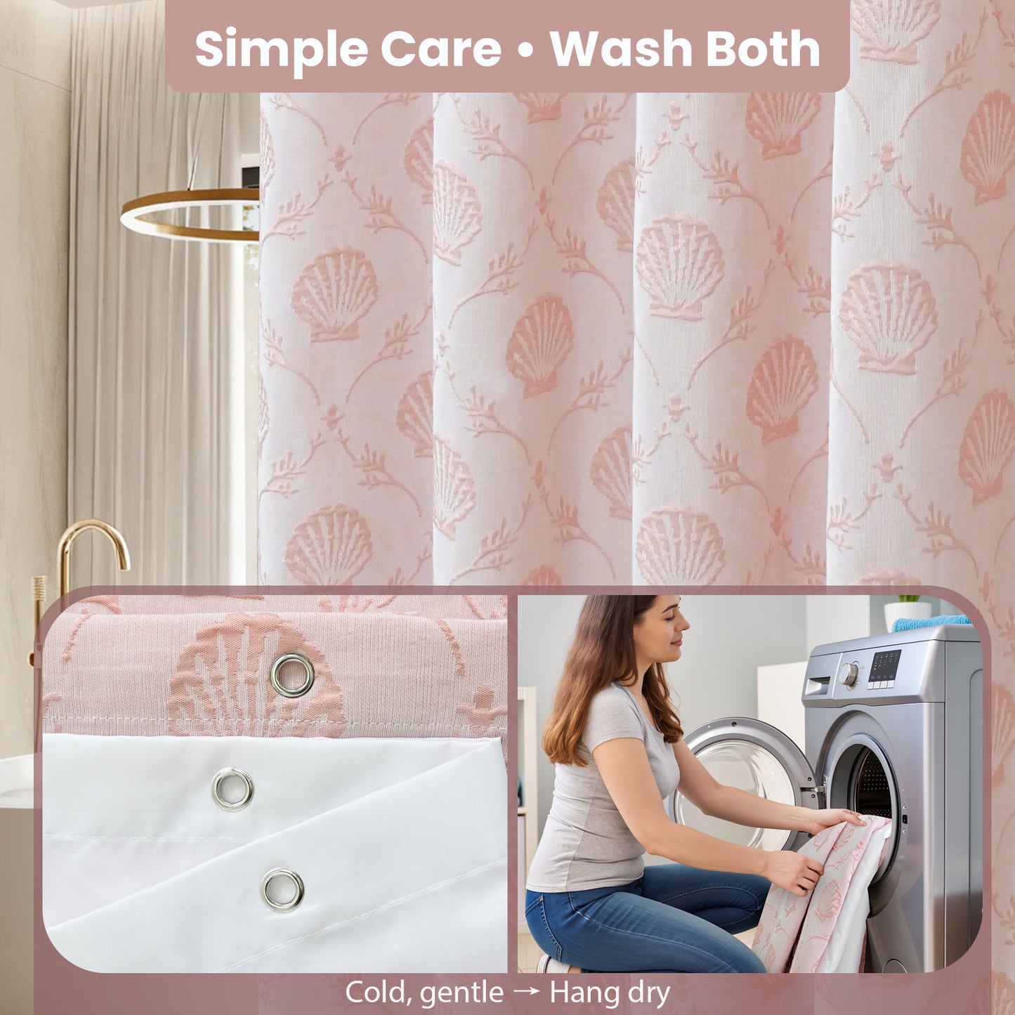 Coastal Loft Series Matelassé Jacquard Shower Curtain (Shell Pink)