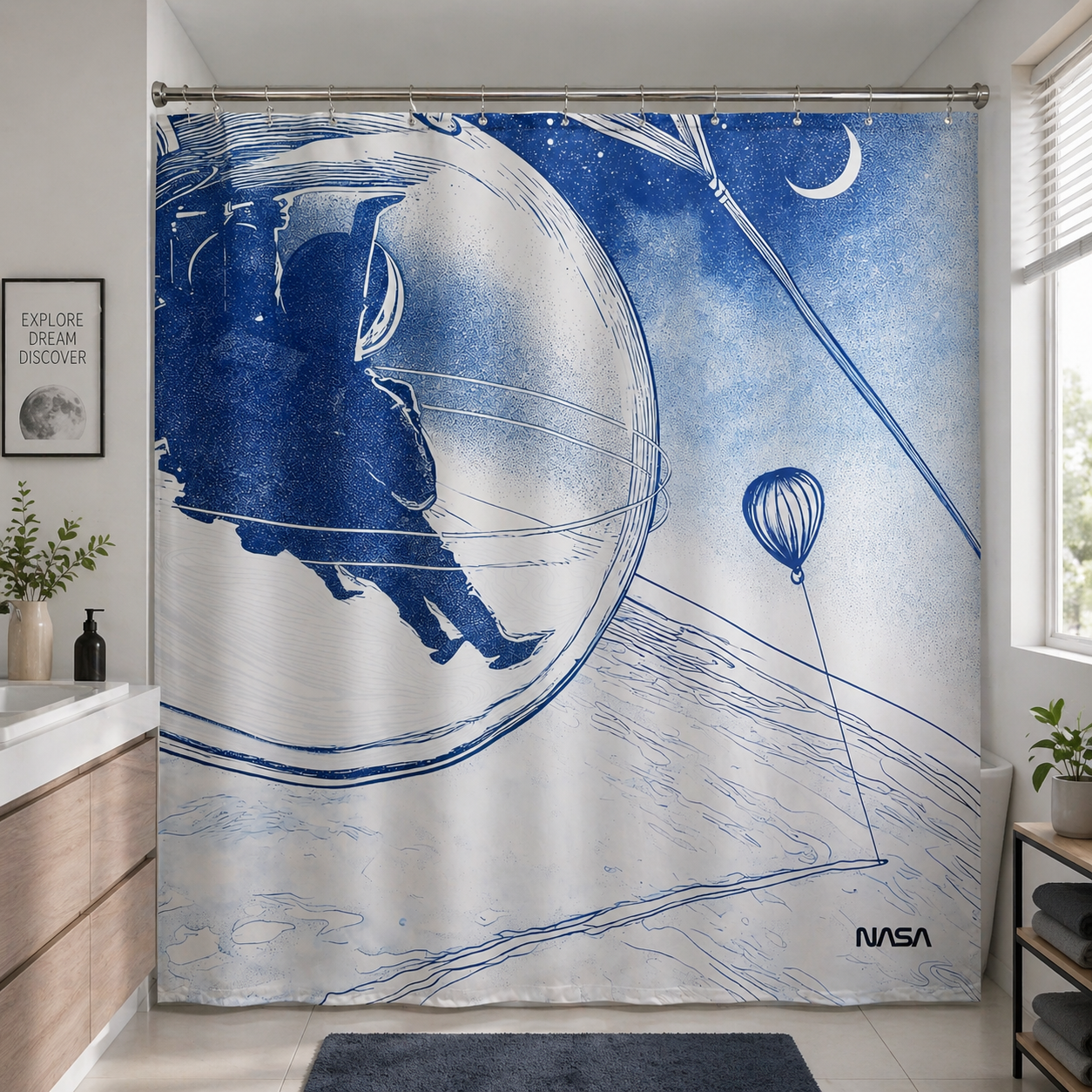 “Orbit of Dreams" NASA Series Shower Curtain Set (Blue)