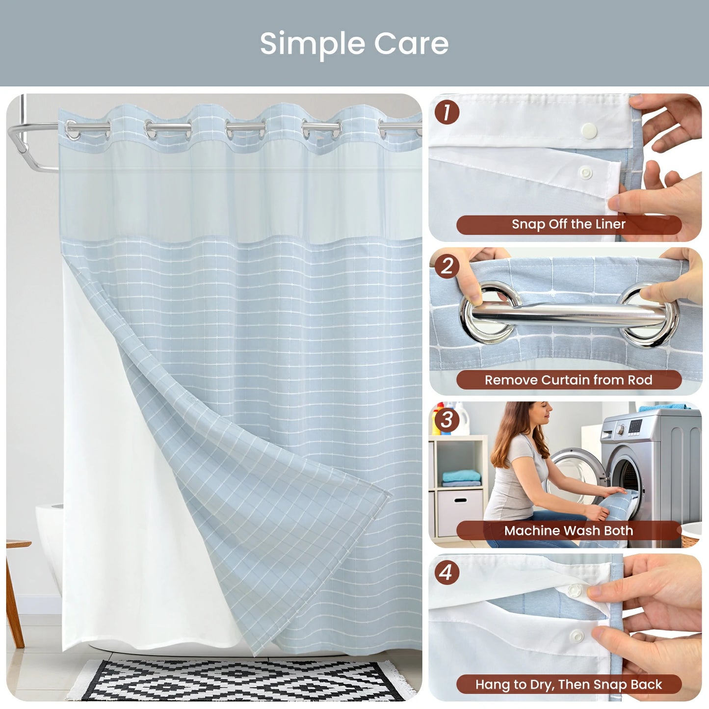 Calm Horizon Series Hookless Shower Curtain Set