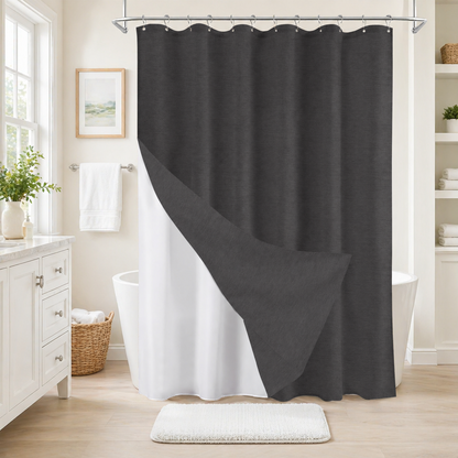 Faux Linen Wrinkleless Shower Curtain Set with Liner (Graphite Gray)