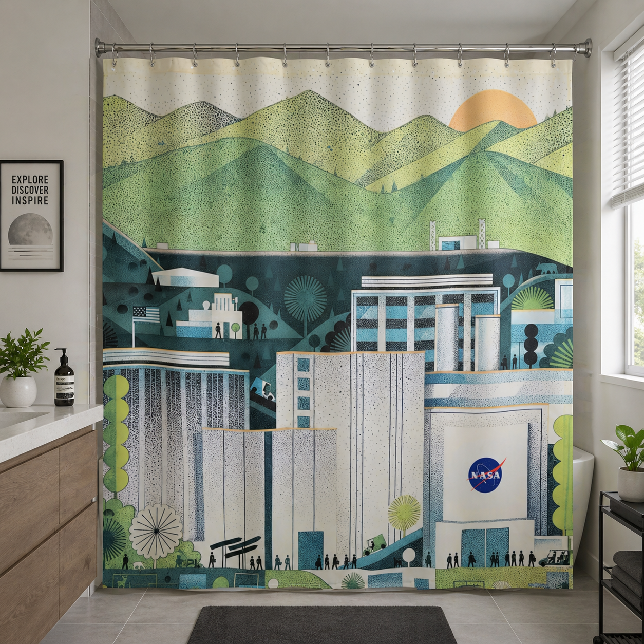 “Green Frontier" NASA Series Shower Curtain Set