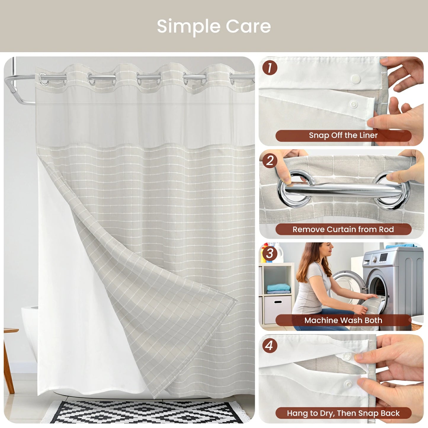 Calm Horizon Series Hookless Shower Curtain Set