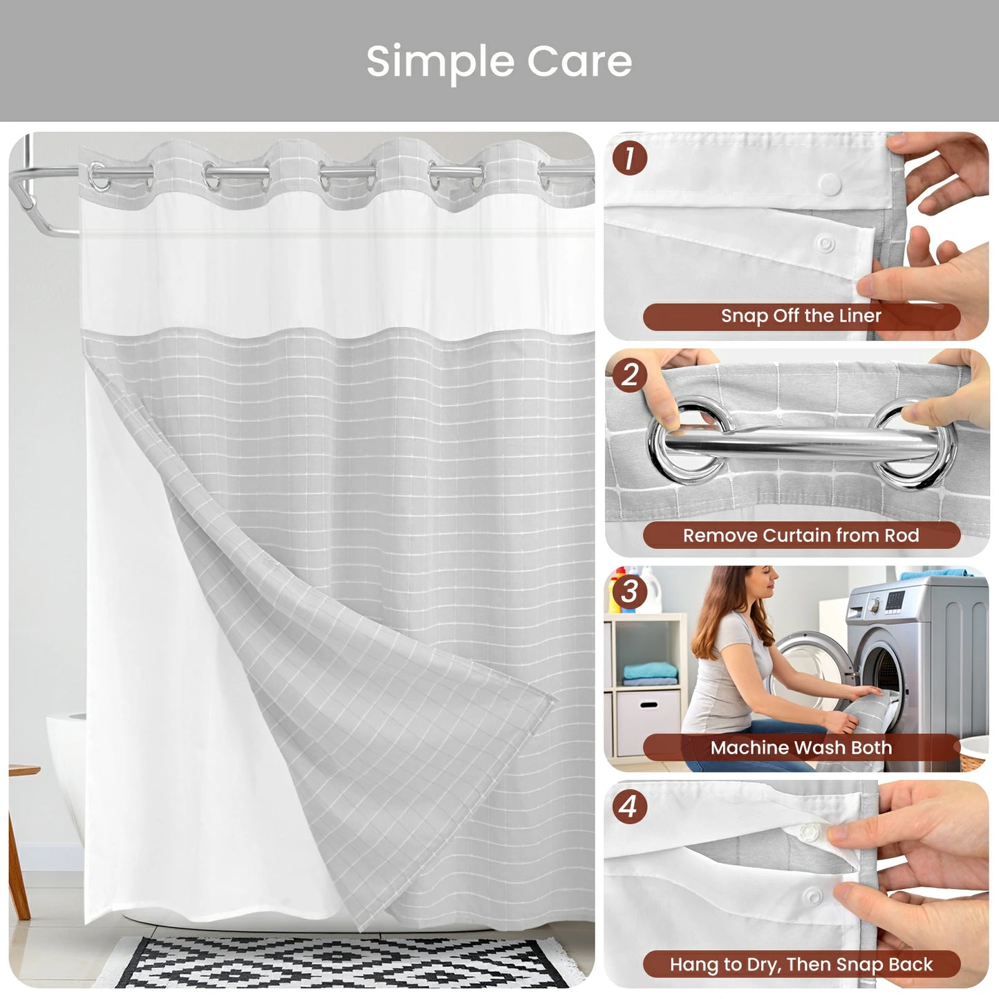 Calm Horizon Series Hookless Shower Curtain Set