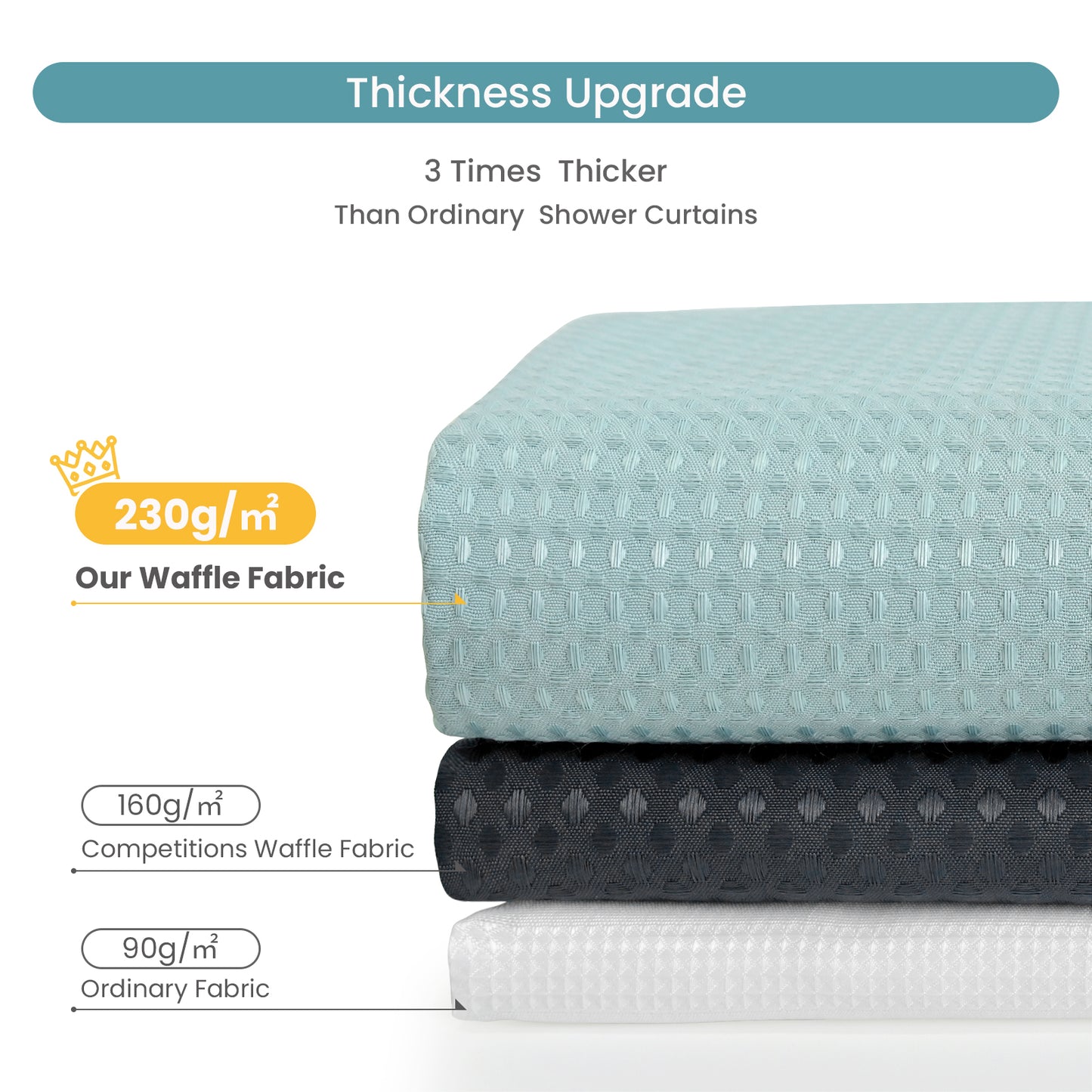 Clean Slate Series No Hook Shower Curtain (Pale Blue)
