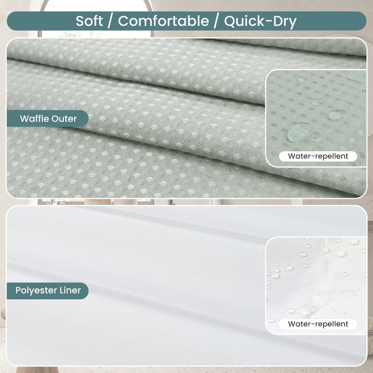 Clean Slate Series No Hook Shower Curtain (Gray-Green)