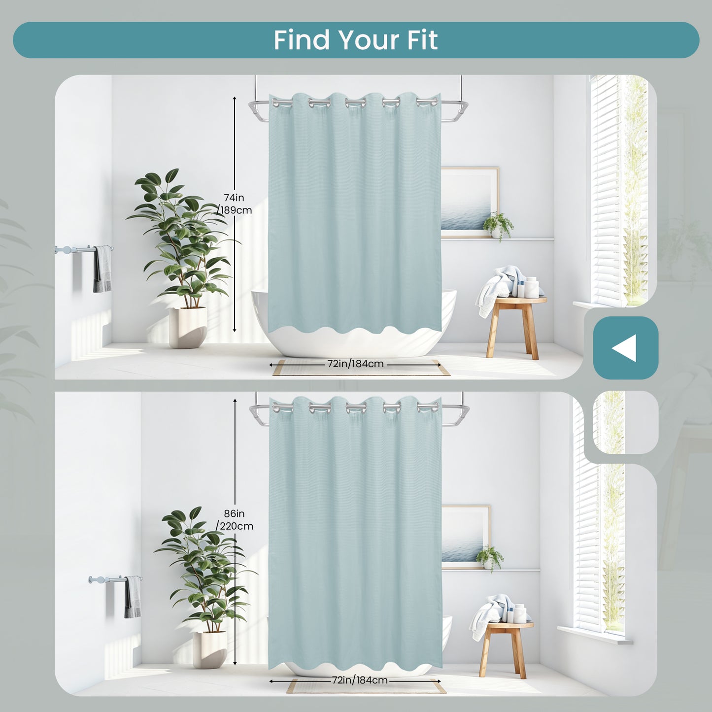 Clean Slate Series No Hook Shower Curtain (Pale Blue)