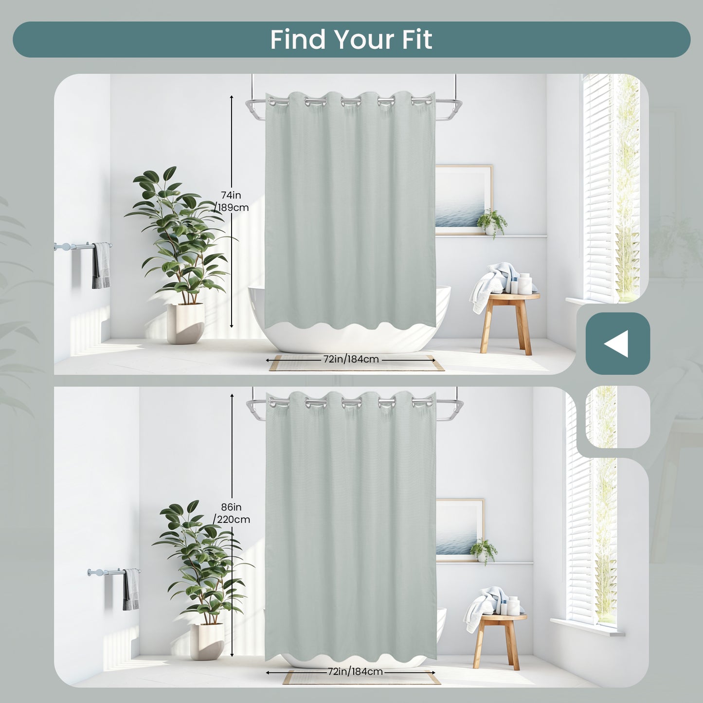 Clean Slate Series No Hook Shower Curtain (Gray-Green)