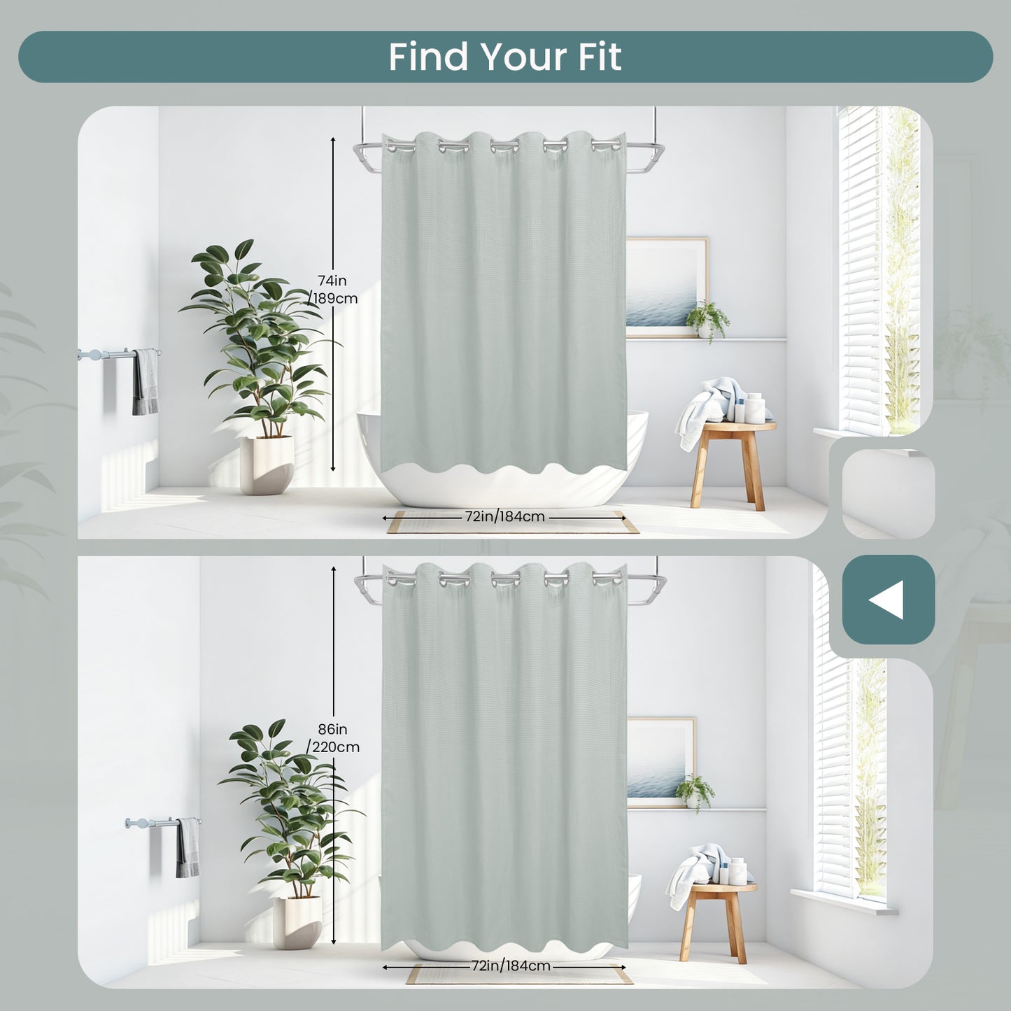 Clean Slate Series No Hook Shower Curtain (Gray-Green)