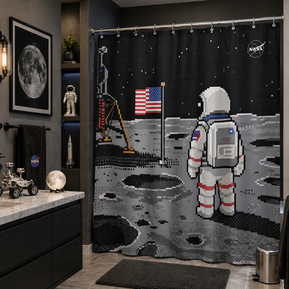“Eight-Bit Moonwalk" NASA Series Shower Curtain Set