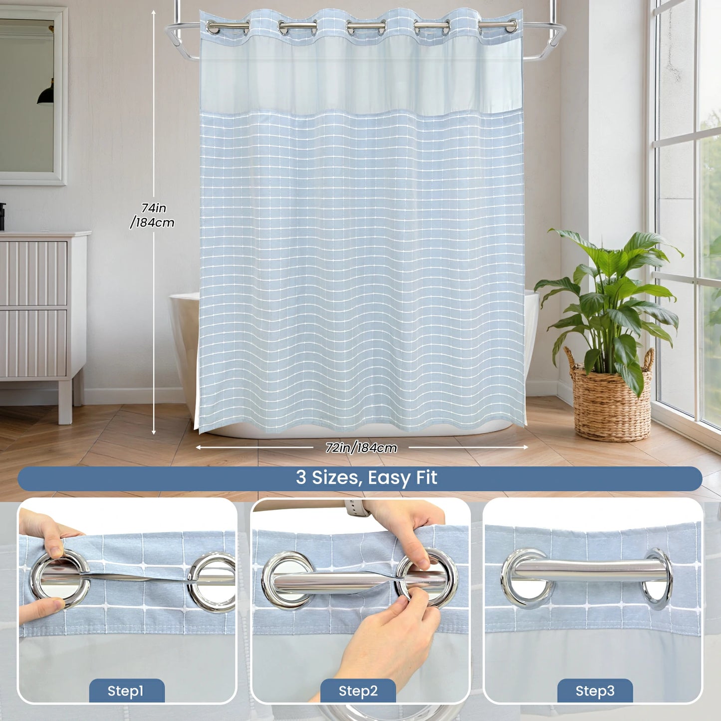 Calm Horizon Series Hookless Shower Curtain Set