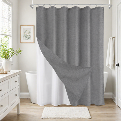 Faux Linen Wrinkleless Shower Curtain Set with Liner (Gray)