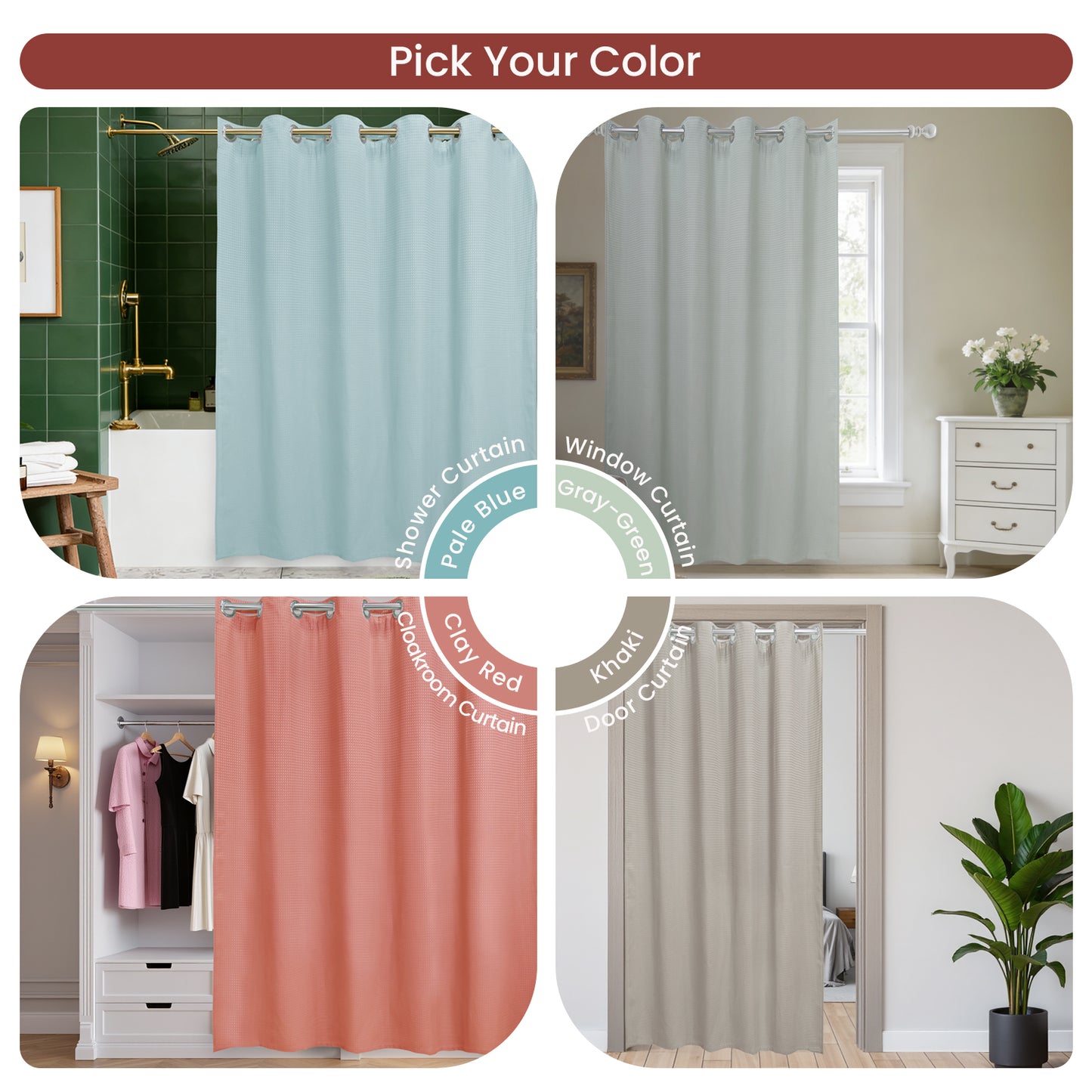 Clean Slate Series No Hook Shower Curtain (Clay Red)