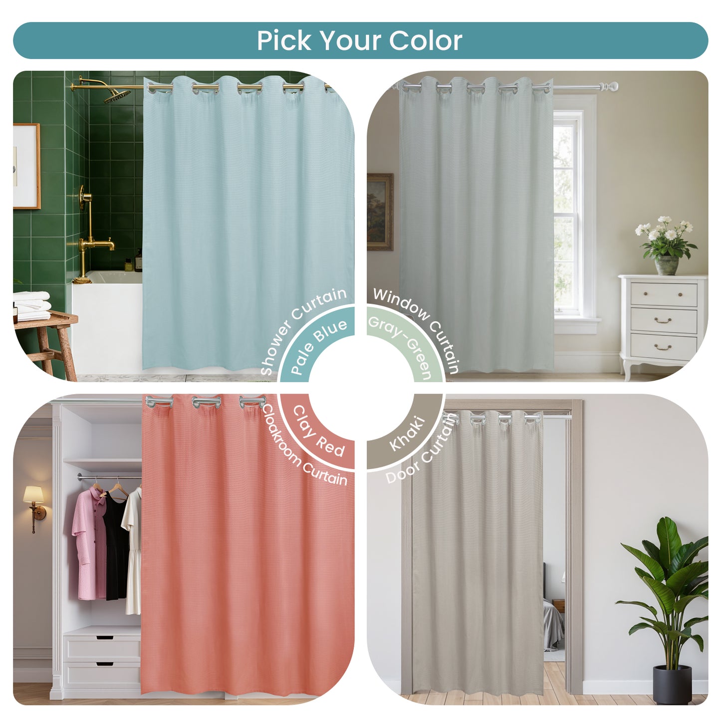 Clean Slate Series No Hook Shower Curtain (Pale Blue)