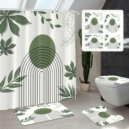 Leaves & Geometry Bathroom Shower Curtain Set