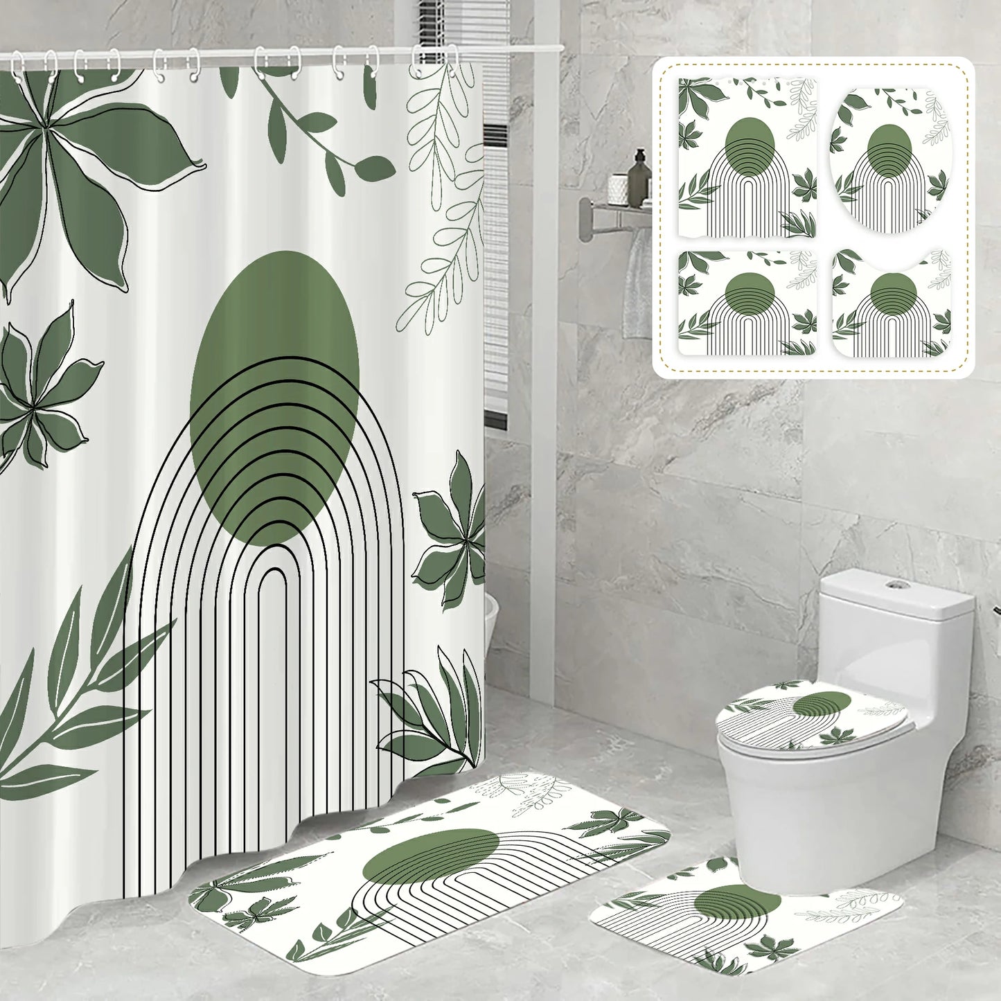 Leaves & Geometry Bathroom Shower Curtain Set