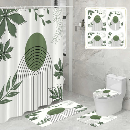 Leaves & Geometry Bathroom Shower Curtain Set