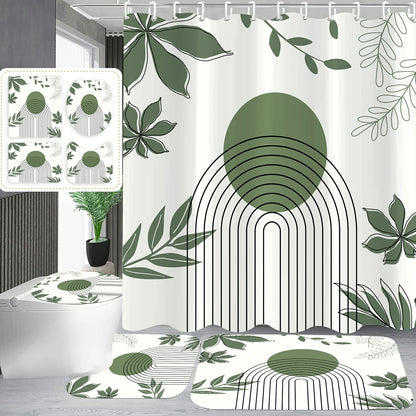 Leaves & Geometry Bathroom Shower Curtain Set