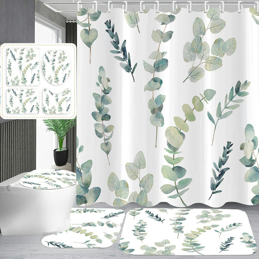 Rustic Farmhouse Eucalyptus Leaves Shower Curtain Set