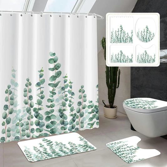 Rustic Eucalyptus Pattern 4 in 1 Bathroom Set