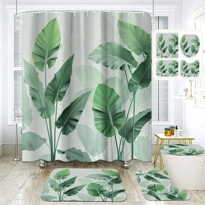 Plantain Leaves Bathroom Shower Curtain Set