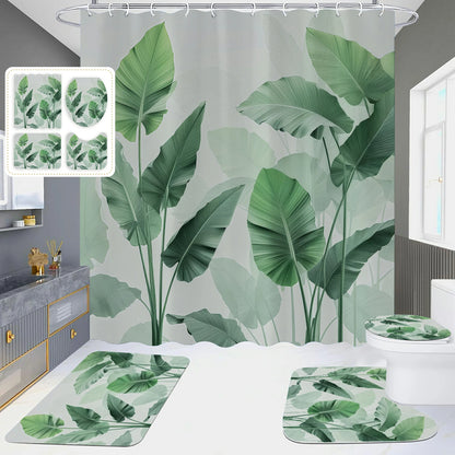 Plantain Leaves Bathroom Shower Curtain Set