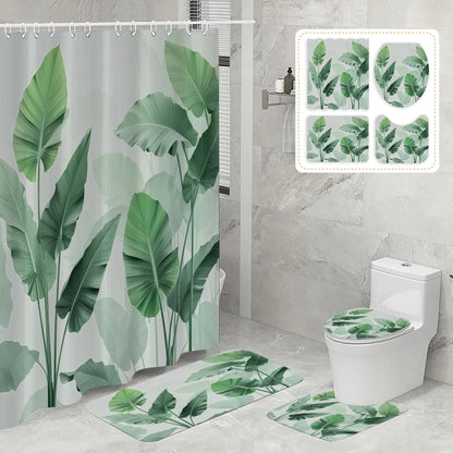 Plantain Leaves Bathroom Shower Curtain Set