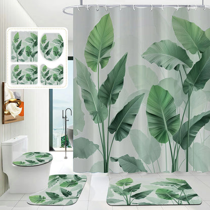 Plantain Leaves Bathroom Shower Curtain Set