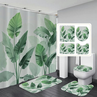 Plantain Leaves Bathroom Shower Curtain Set
