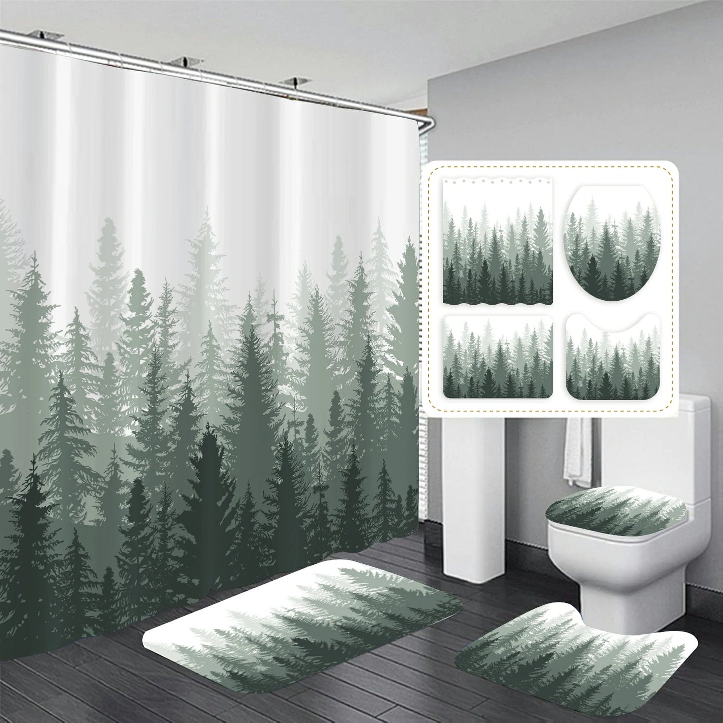 Rustic Mist Forest Farmhouse Shower Curtain Set