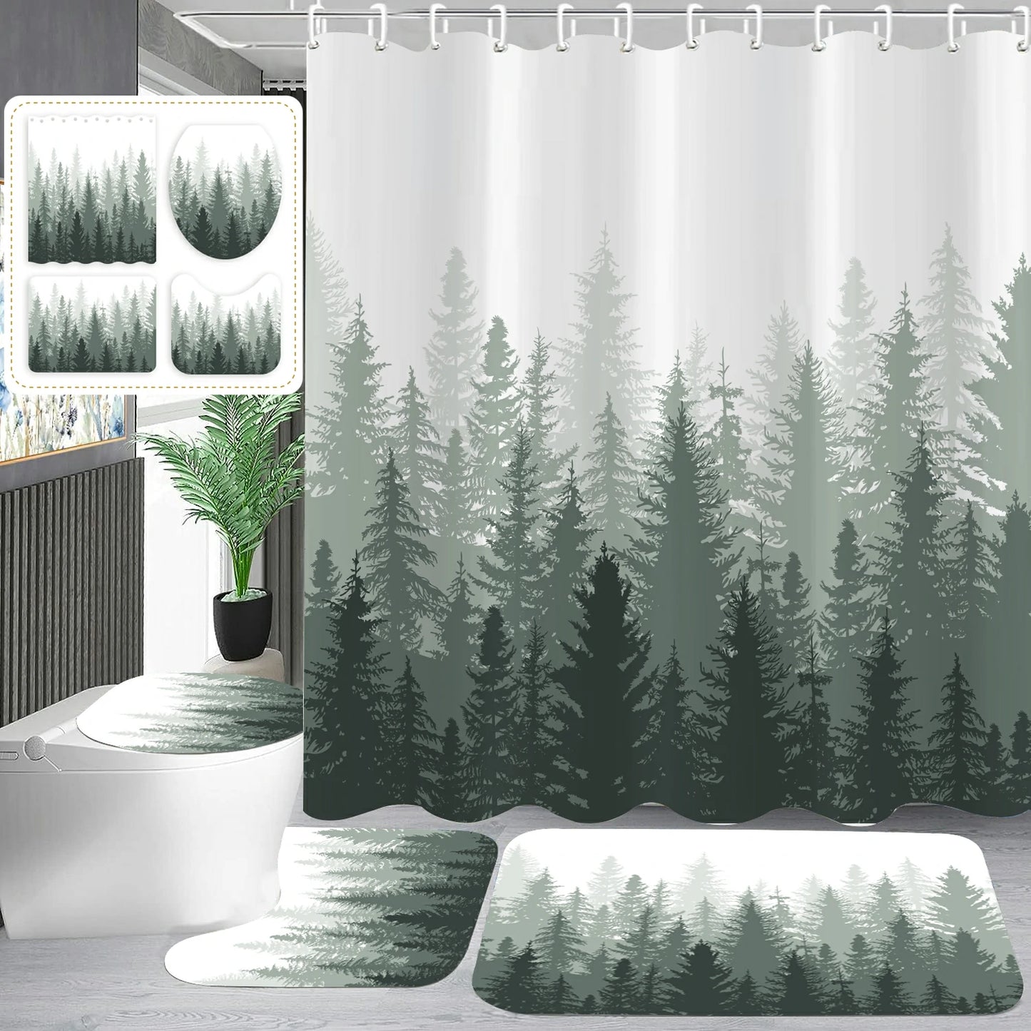 Rustic Mist Forest Farmhouse Shower Curtain Set