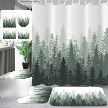 Rustic Mist Forest Farmhouse Shower Curtain Set