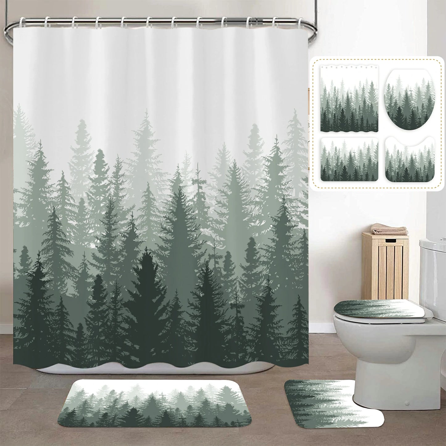 Rustic Mist Forest Farmhouse Shower Curtain Set