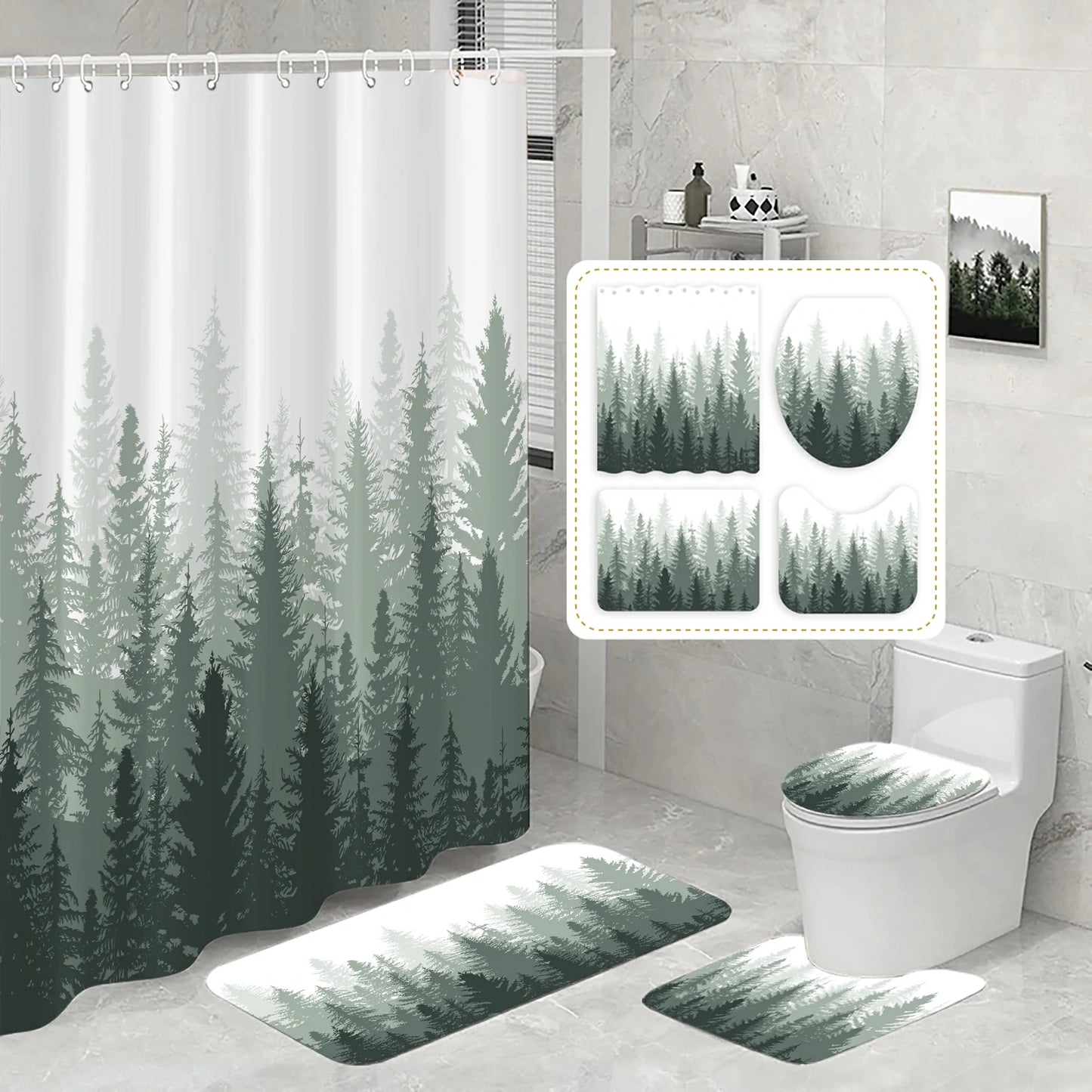 Rustic Mist Forest Farmhouse Shower Curtain Set