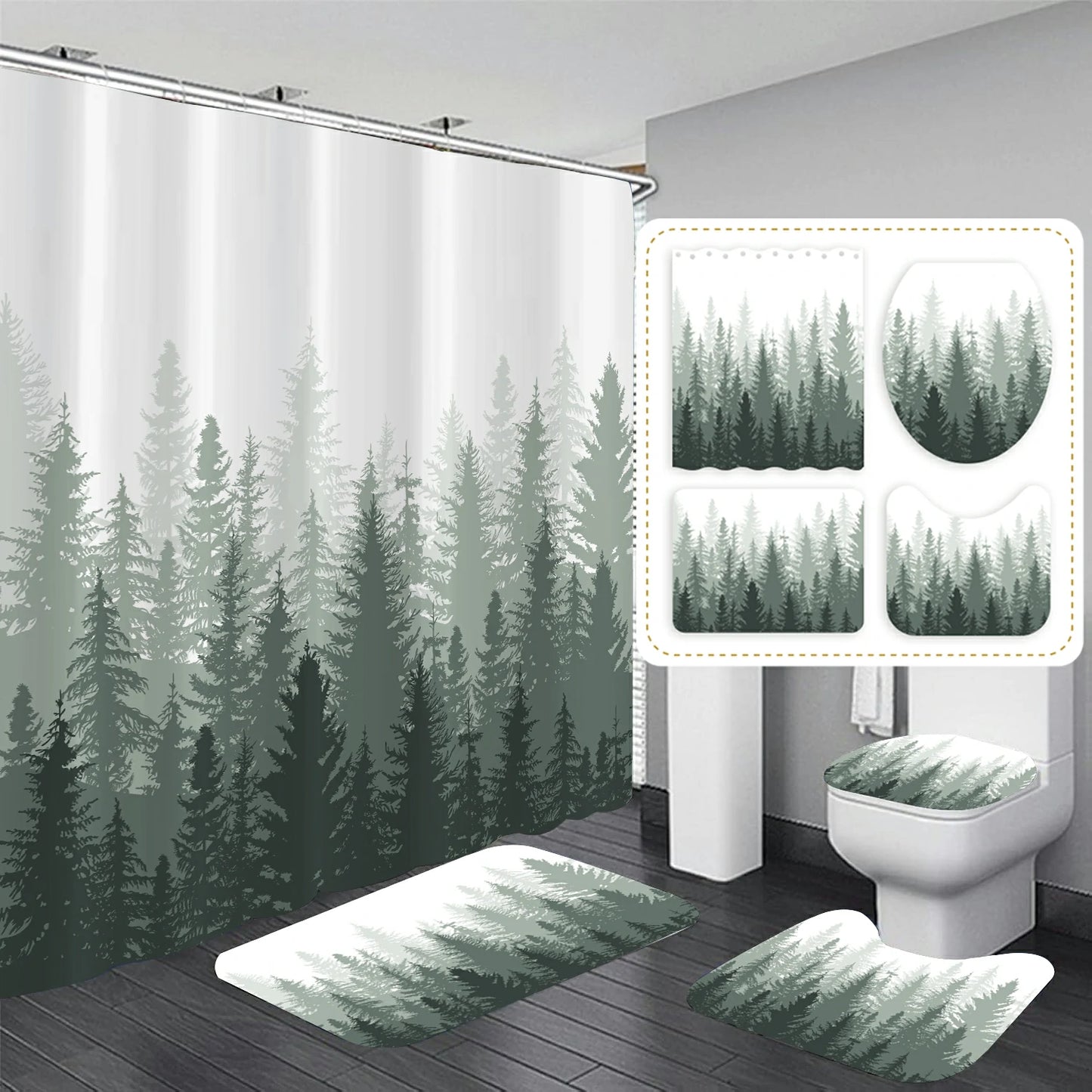 Rustic Mist Forest Farmhouse Shower Curtain Set