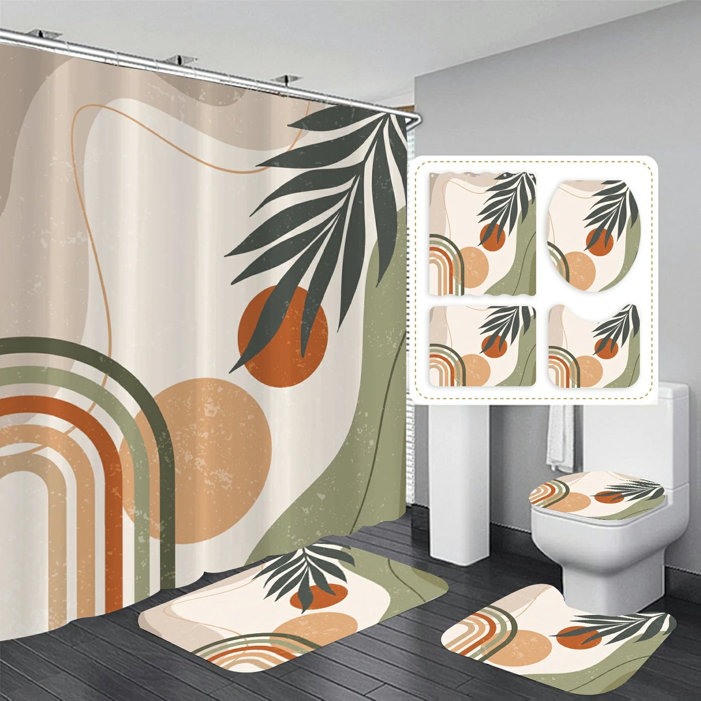 Rustic Leaves & Geometry Farmhouse Shower Curtain Set