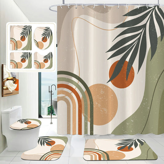 Rustic Leaves & Geometry Farmhouse Shower Curtain Set