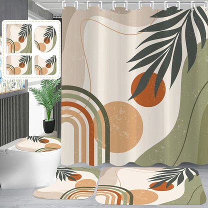 Rustic Leaves & Geometry Farmhouse Shower Curtain Set