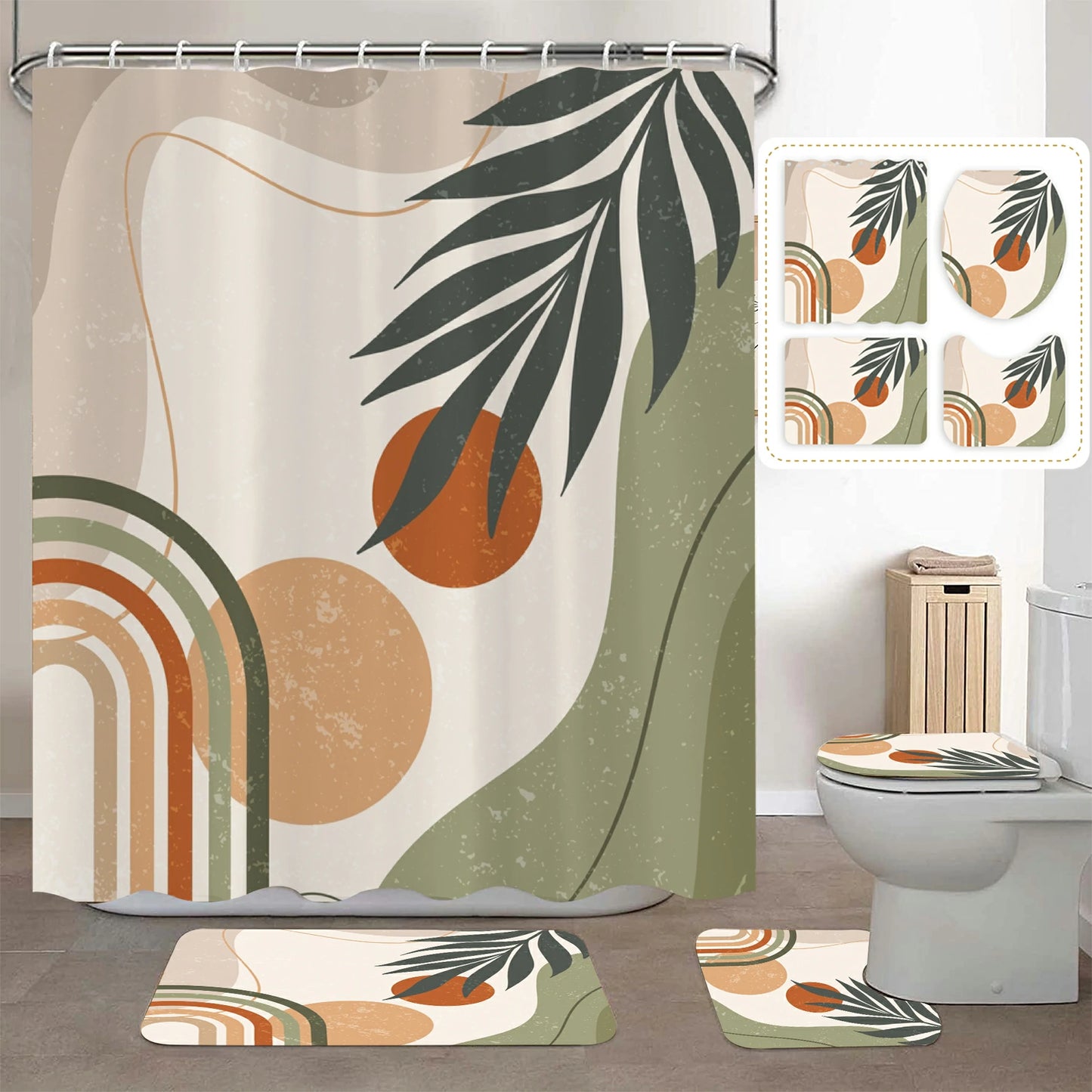 Rustic Leaves & Geometry Farmhouse Shower Curtain Set