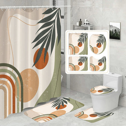 Rustic Leaves & Geometry Farmhouse Shower Curtain Set