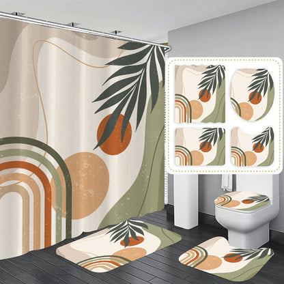 Rustic Leaves & Geometry Farmhouse Shower Curtain Set