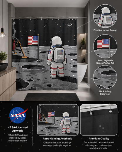“Eight-Bit Moonwalk" NASA Series Shower Curtain Set