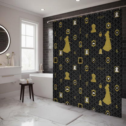“The Tapestry of Torment" Wuthering Height Series Shower Curtain Set with Gold Fleur-de-Lis