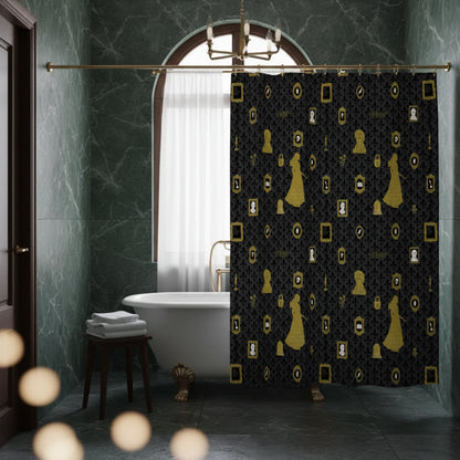 “The Tapestry of Torment" Wuthering Height Series Shower Curtain Set with Gold Fleur-de-Lis